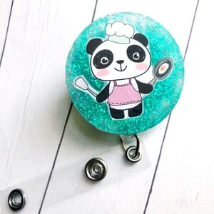 Chef Panda Glitter Handmade Resin Badge Reel